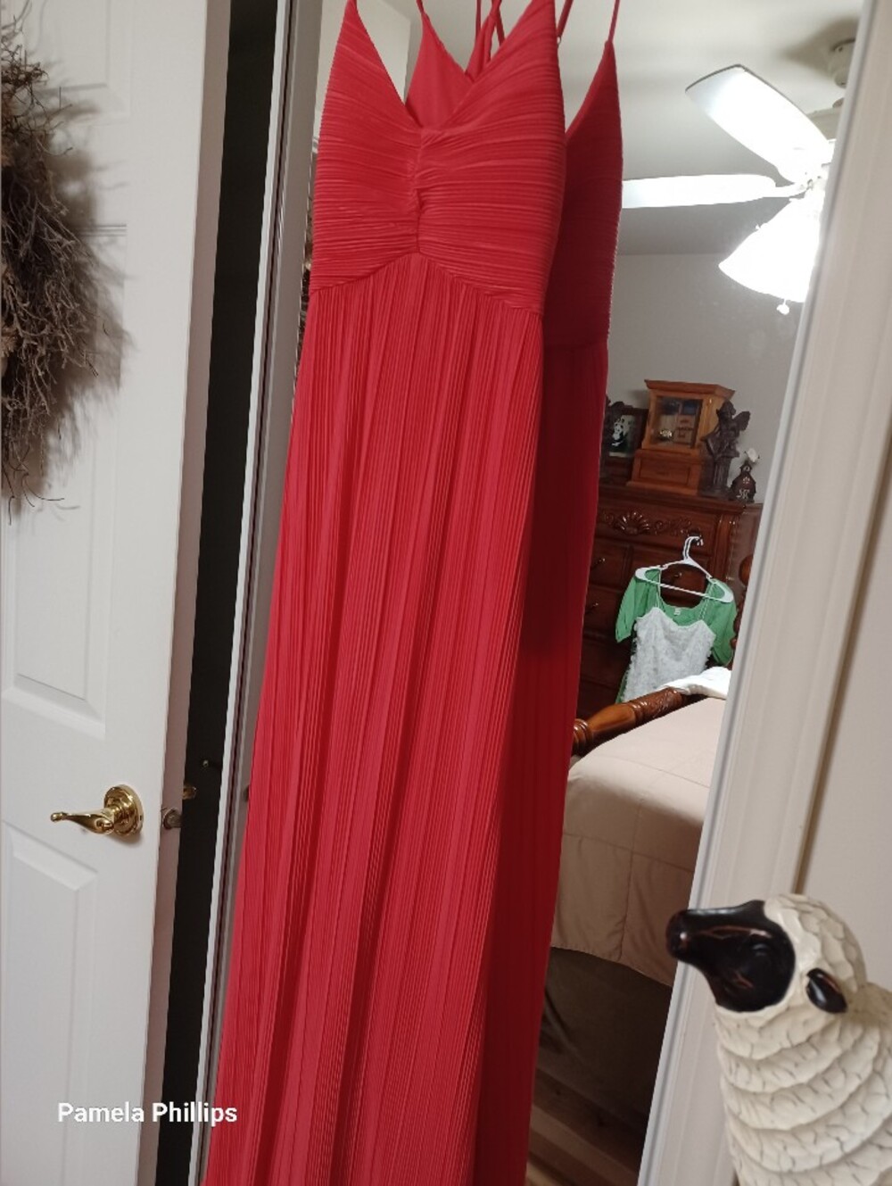 a new day Coral-Red Pleated Spaghetti-Strap Maxi Dress